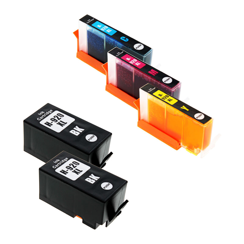 Compatible HP  920XL (CD975AN/CD972AN/CD973AN/CD974A) Inkjet Color Combo, 2xBlack, Cyan, Magenta, Yellow, 1200/700 High Yield, 5 Cartridge Pack (2K/1C/1M/1Y)