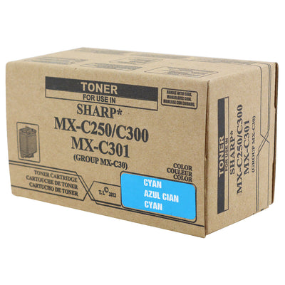 Compatible Sharp MX-C250 / MX-C300 / MX-C301 (MX-C30NT-C) Toner Cartridge, Cyan, 6K Yield, TAA Compliant, Made in USA