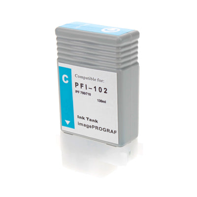 Remanufactured Canon PFI-102C Wide Format Ink, Cyan, 130 ML
