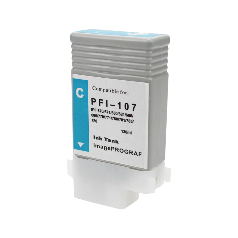 Compatible Canon PFI-107 (PFI-107C) InkJet Cartridge, Cyan, 130ml