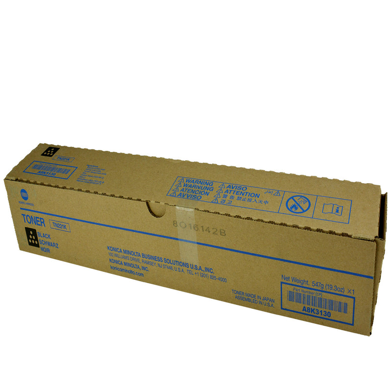 OEM Konica Minolta TN221K (A8K3130) Toner Cartridge, Black, 24K Yield