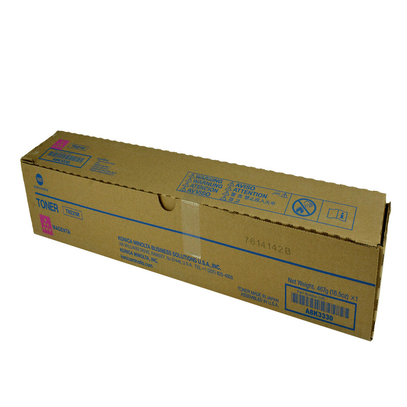 OEM Konica Minolta TN221M (A8K3330) Toner Cartridge, Magenta, 21K Yield