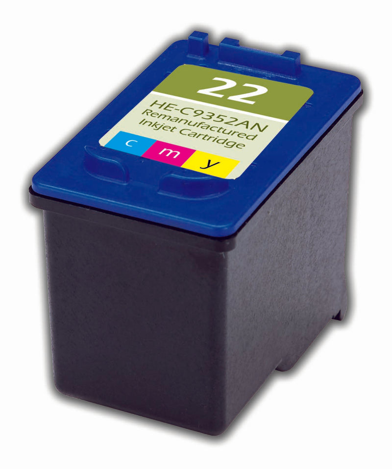 Remanufactured HP 22 (C9352AN) InkJet Cartridge, Tri-Color, 165 Yield