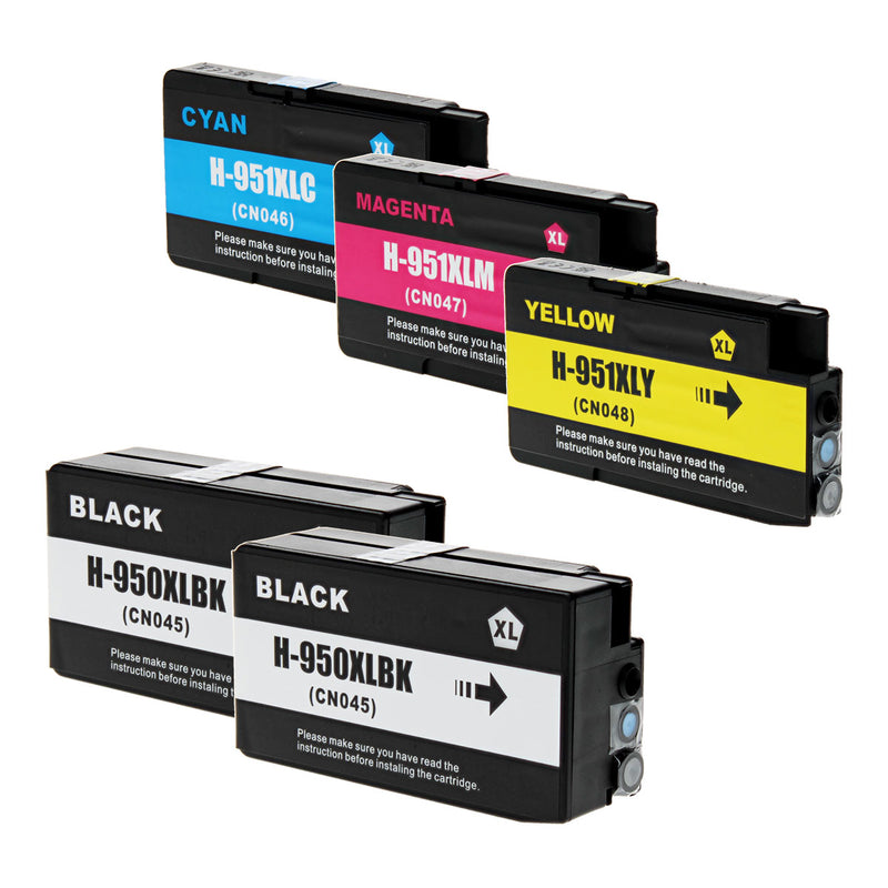 Remanufactured HP 950XL/951XL (CN045, CN046, CN047, CN048) Inkjet Color Combo, 2xBlack, Cyan, Magenta, Yellow, 2300/1500 High Yield, 5 Cartridge Pack (2K/1C/1M/1Y)