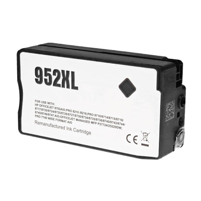 Remanufactured HP 952XL (F6U19AN) InkJet Cartridge, Black, 2K High Yield, New Chip, Firmware Safe