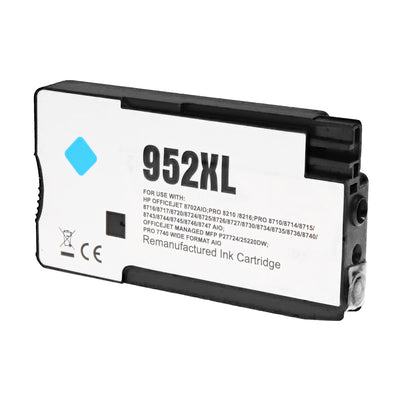 Remanufactured HP 952XL (L0S61AN) InkJet Cartridge, Cyan, 1.6K High Yield, New Chip, Firmware Safe