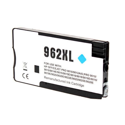 Remanufactured HP 962XL (3JA00AN) InkJet Cartridge, Cyan, 1.6K High Yield, New Chip, Firmware Update Enhanced