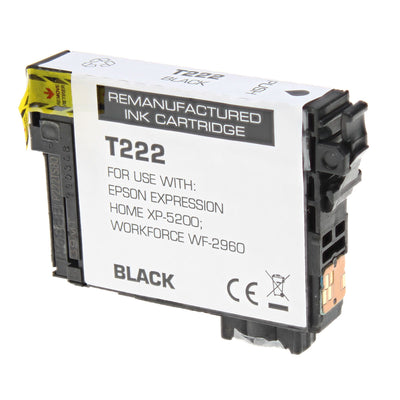 Remanufactured Epson 222 (T222120) Inkjet Cartridge, Black, 210 Yield, 210 Yield