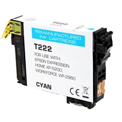 Remanufactured Epson 222 (T222220) Inkjet Cartridge, Cyan, 185 Yield, 185 Yield