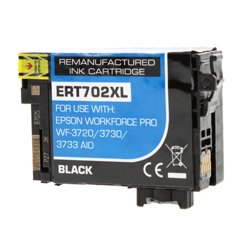 Remanufactured Epson 702XL (T702XL120) InkJet Cartridge, Black, 1100 Ultra High Yield
