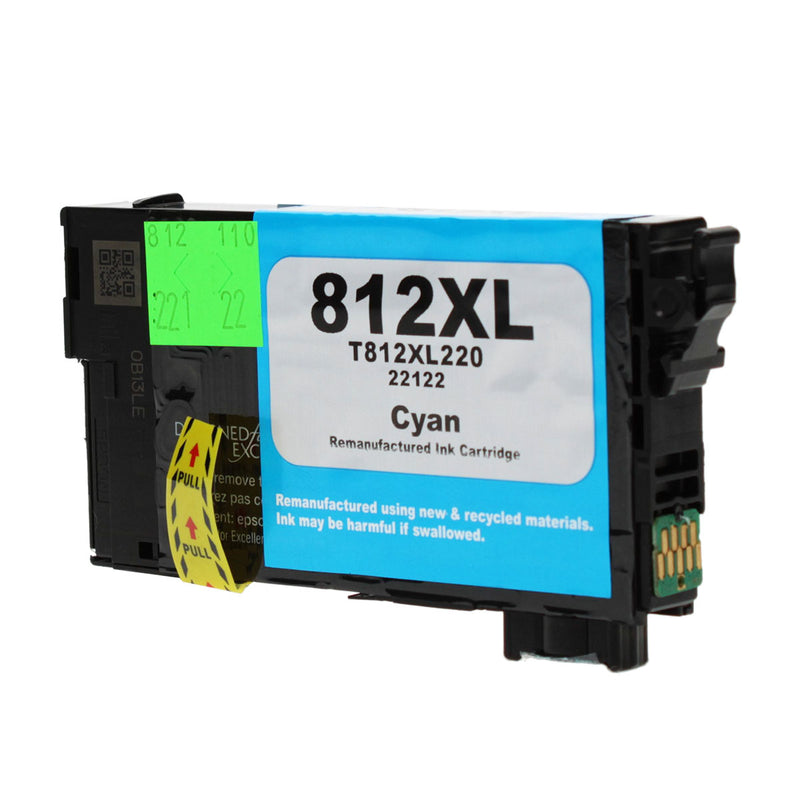 Remanufactured Epson 812XL (T812XL220) InkJet Cartridge, Cyan, 1.1K Ultra High Yield