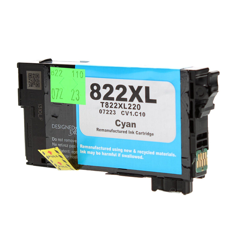 Remanufactured Epson 822XL (T822XL220) InkJet Cartridge, Cyan, 1.1K Ultra High Yield