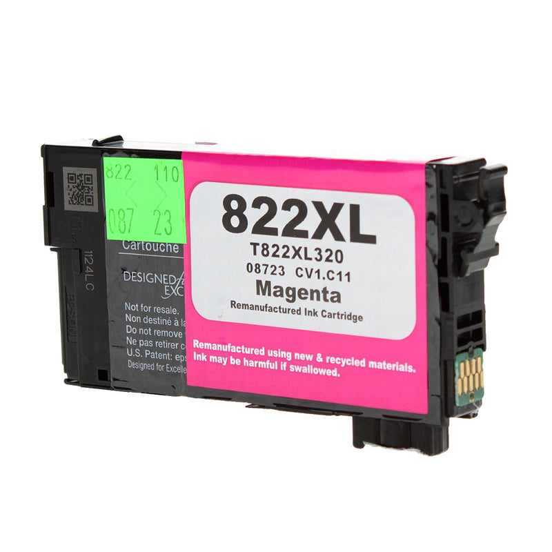 Remanufactured Epson 822XL (T822XL320) InkJet Cartridge, Magenta, 1.1K Ultra High Yield