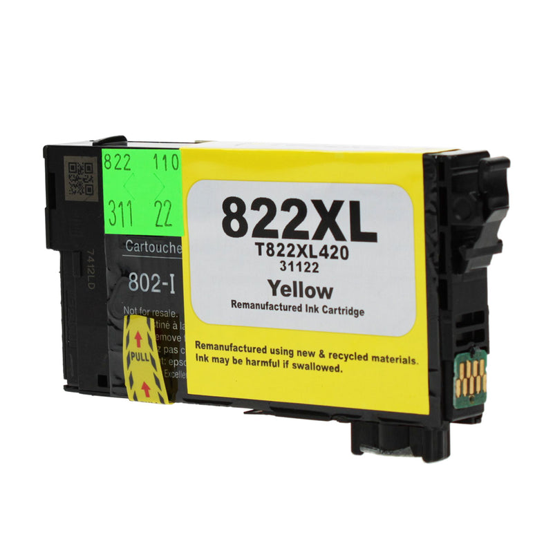 Remanufactured Epson 822XL (T822XL420) InkJet Cartridge, Yellow, 1.1K Ultra High Yield