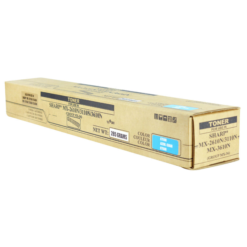 Compatible Sharp MX-2610 / MX-2615 (MX-36NTCA) Toner Cartridge, Cyan, 15K Yield, TAA Compliant, Made in USA