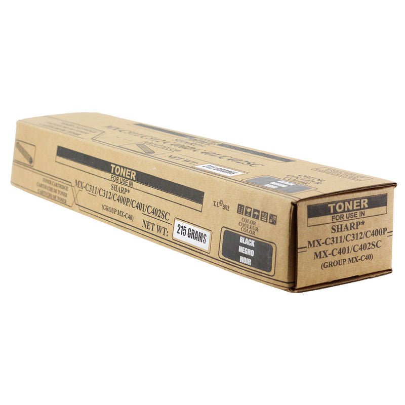 Compatible Sharp MX-C311 / MX-C312 / MX-C400 (MX-C40NTB) Toner Cartridge, Black, 10K Yield, TAA Compliant, Made in USA