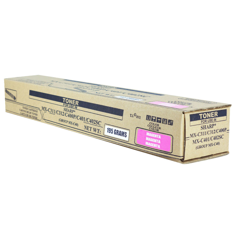 Compatible Sharp MX-C311 / MX-C312 / MX-C400 (MX-C40NTM) Toner Cartridge, Magenta, 10K Yield, TAA Compliant, Made in USA