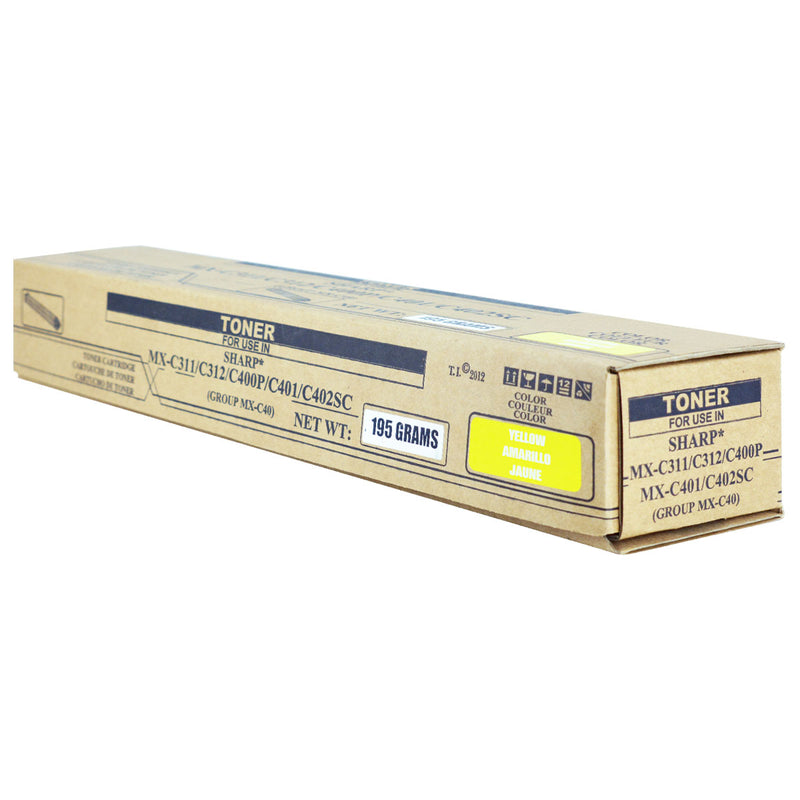 Compatible Sharp MX-C311 / MX-C312 / MX-C400 (MX-C40NTY) Toner Cartridge, Yellow, 10K Yield, TAA Compliant, Made in USA