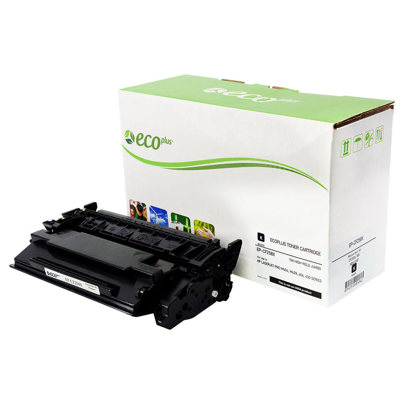EcoPlus HP 58X (CF258X) Toner Cartridge, Black, 15K High Yield Jumbo, (New Chip) Made in USA