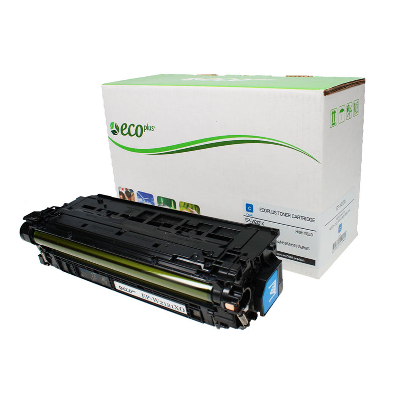 EcoPlus HP 212X (W2121X) Toner Cartridge, Cyan, 10K High Yield, (Used OEM Chip) Made in USA